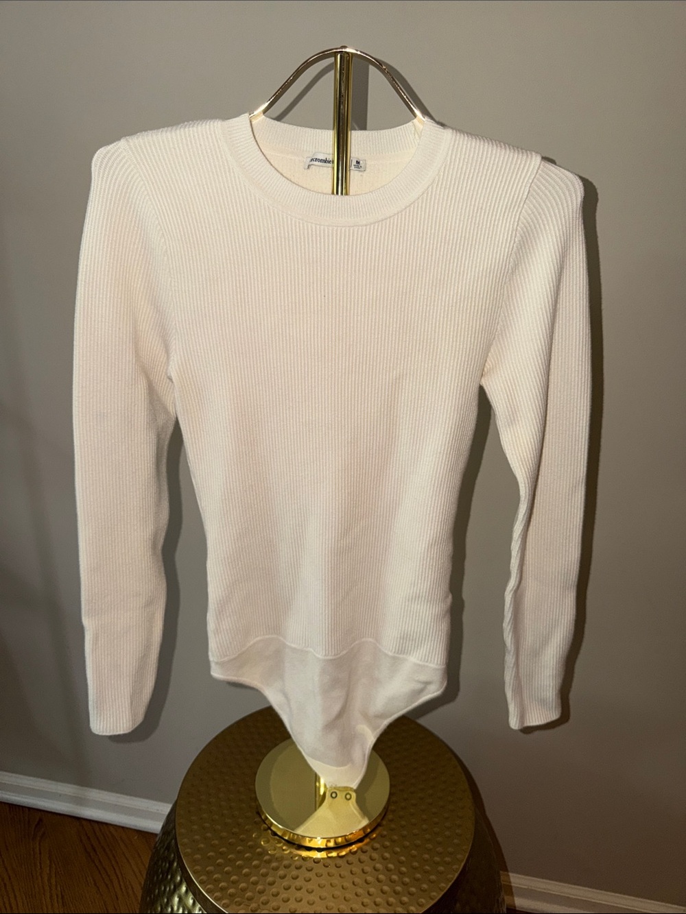 Abercrombie & Fitch Cream Ribbed Crewneck Bodysuit